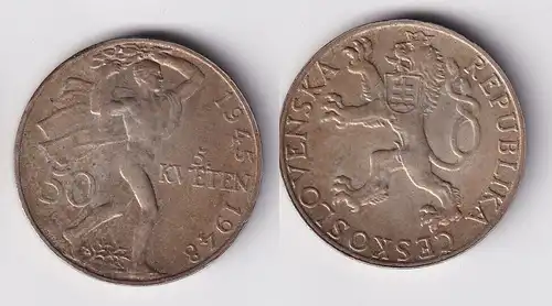 50 Kronen Silber Münze Tschechoslowakei 1948 (151130)