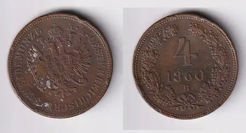 4 Kreuzer Kupfer Münze Kaiserreich Österreich Franz Joseph 1860 B (150696)