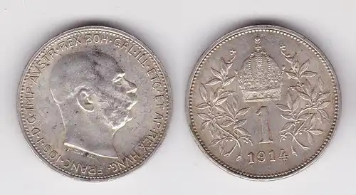 1 Krone Silber Münze Österreich 1914 vz (162340)