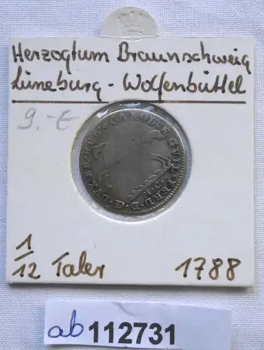 1/12 Taler Silbermünze Herzogtum Braunschweig Lüneburg Wolfenbüttel 1788(112731)