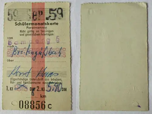 Schülermonatskarte Personenzug Bamberg Breitengüßbach Sept.1959 (142686)
