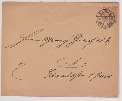 90208 Privatpost Ganzsachen Brief Privat Brief Verkehr "Hansa" Dresden 1891