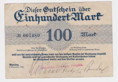 100 Mark Banknote Städt.Sparkasse Bunzlau in Schlesien 6.9.1922 (164160)