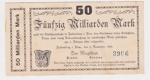 50 Milliarden Mark Banknote Stadt Falkenburg Złocieniec in Pommern 1923 (164163)