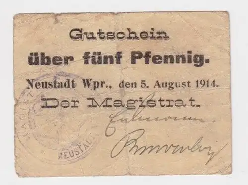 5 Pfennig Banknoten Neustadt in Westpreußen Wejherowo 5.8.1914 (163814)