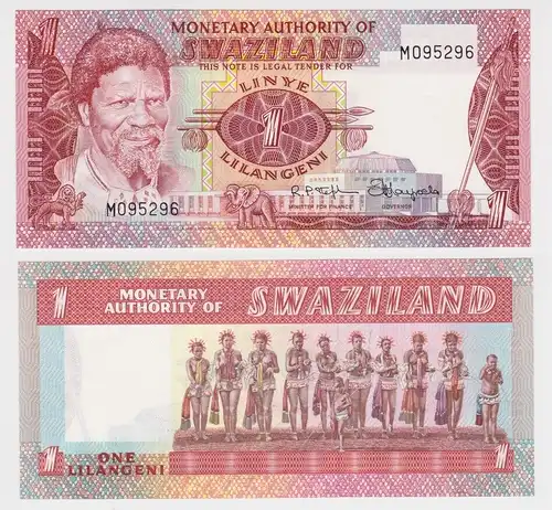 1 Lilangeni Banknote Swaziland Swasiland (1974) Pick 1 UNC (163762)