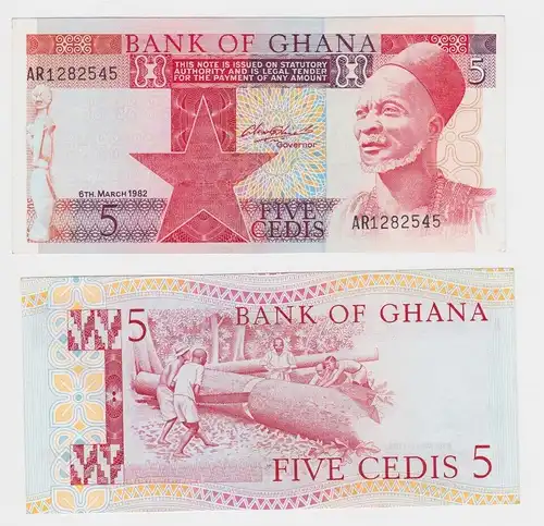 5 Cedis Banknote Bank of Ghana 6.3.1982 Pick 19 c kassenfrisch (163829)