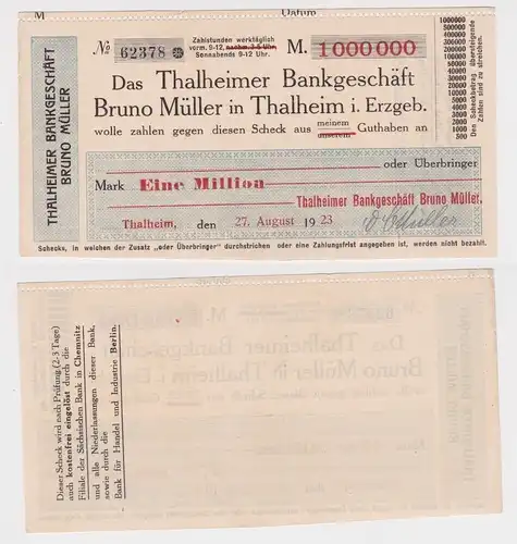 1 Million Mark Banknote Bankgeschäft Bruno Müller Thalheim 27.08.1923 (163940)
