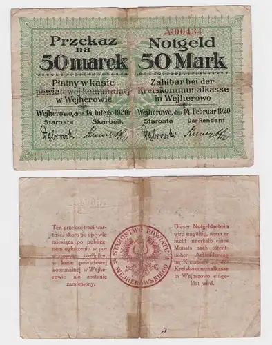 50 Mark Banknote Kreiskommunalkasse Wejherowo Neustadt Wpr. 14.02.1920 (164389)