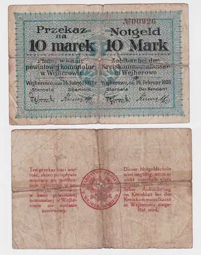 10 Mark Banknote Kreiskommunalkasse Wejherowo Neustadt Wpr. 14.02.1920 (163820)