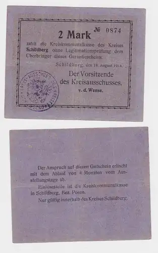 2 Mark Banknote Kreis Schildberg bei Posen 18.August 1918 (163846)