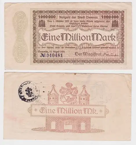 1 Million Mark Banknote Stadt Demmin 51.August 1923 (164233)