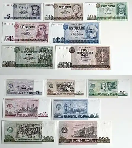 Banknoten 5 bis 500 Mark DDR 1971-85 fast kassenfrisch UNC (155040)