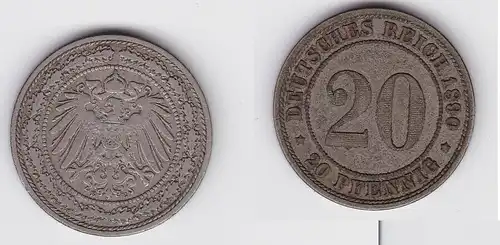 20 Pfennig Nickel Münze Deutsches Reich 1890 E Jäger 14 f.vz (150398)