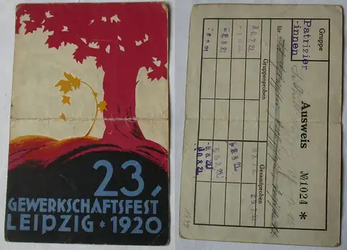 Ausweis 23. Gewerkschaftsfest Leipzig 1920 Gruppe Patrizierinnen (143524)