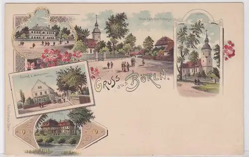 75455 Ak Lithographie Gruß aus Börln Gasthof zur sächsischen Krone usw. um 1900