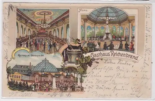 69846 Ak Lithographie Gasthaus Reichenbrand Aussen- und Innenansicht 1905