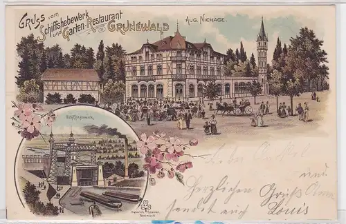 14727 Ak Lithographie Gruß vom Schiffshebewerk & Gartenrestaurant Grunewald 1898