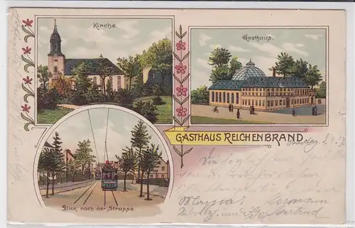 00505 Ak Lithographie Gasthaus Reichenbrand, Kirche und Blick nach der Straße 