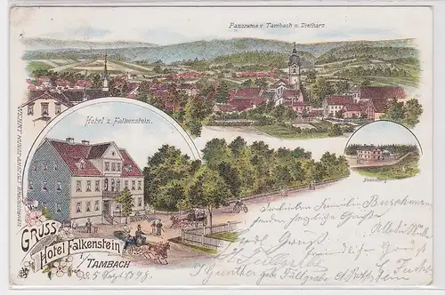 58726 Ak Lithographie Gruß vom Hotel Falkenstein in Tambach 1898