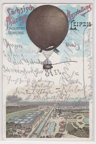80281 Ak Lithographie Gewerbeausstellung Leipzig Fesselballon 1897
