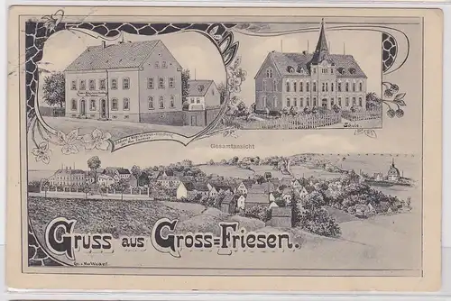 67323 Mehrbild Ak Gruß aus Gross-Friesen bei Plauen Bäckerei, Schule usw. 1911