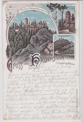 47675 Ak Lithographie Gruß vom Hassenstein im Erzgebirge Böhmen 1896