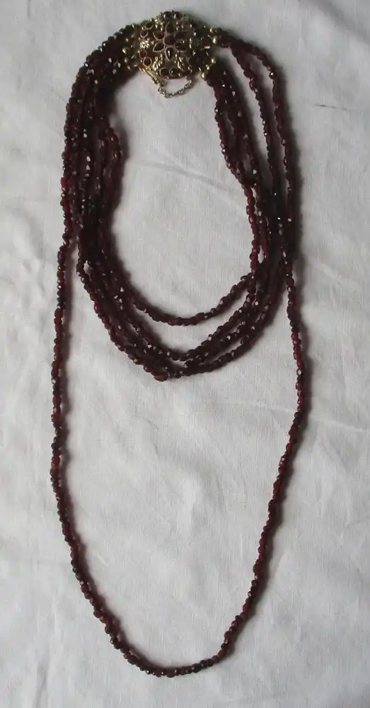 antike 14 Karat Granat Collier Kette fünfreihige Granatperlen um 1870 (164166) 0