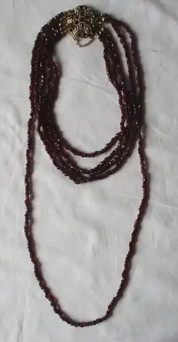 antike 14 Karat Granat Collier Kette fünfreihige Granatperlen um 1870 (164166)