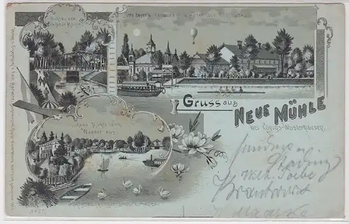 27043 Mondscheinkarte Gruß aus Neue Mühle bei Königs-Wusterhausen 1899