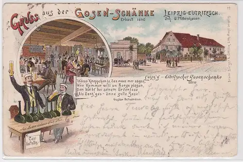 903115 Ak Lithographie Gruß aus der Gosen-Schänke Leipzig Eutritzsch 1898
