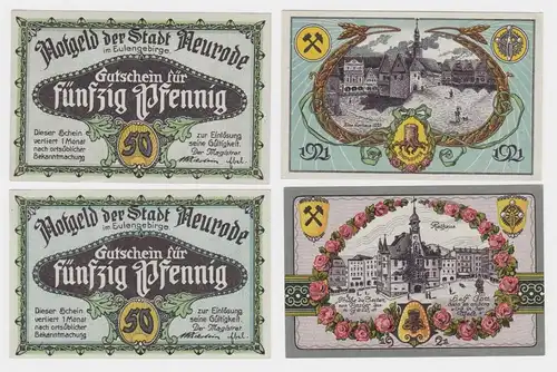 2 x 50 Pfennig Banknoten Notgeld Stadt Neurode Schlesien 1921 (158268)