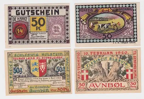 2 x 50 Pfennig Banknoten Notgeld Gemeinde Auenbüll 1920 (154613)