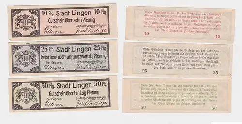 10, 25 & 50 Pfennig Banknoten Stadt Lingen 1920 (151097)