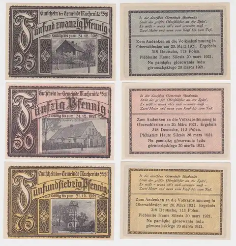 25,50 & 75 Pfennig Banknoten Notgeld Gemeinde Muchenitz 1921 (156455)