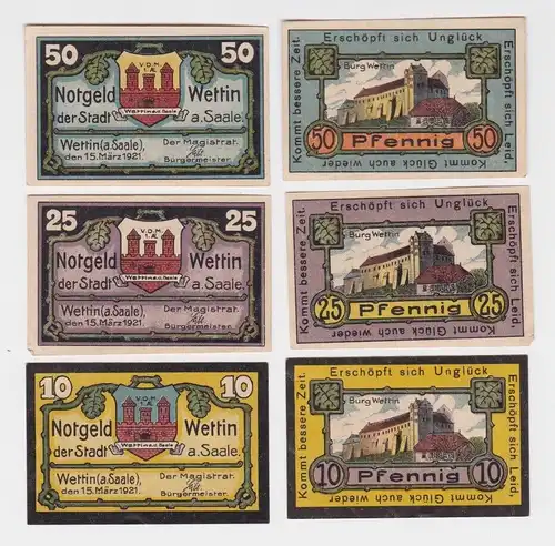 10,25 & 50 Pfennig Banknoten Notgeld Stadt Wettin 1921  (149042)