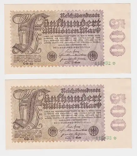 2 x 500000 Mark Banknote Berlin 1.9.1923 (109)fortlaufende Seriennummer (134536)