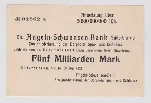 5 Milliarden Mark Banknote Inflation Angeln Schwansen Bank Süderbraup (142799)