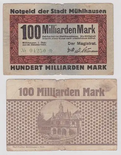 100 Milliarden Mark Banknote Inflation Stadt Mühlhausen 20.10.1923 (145923)