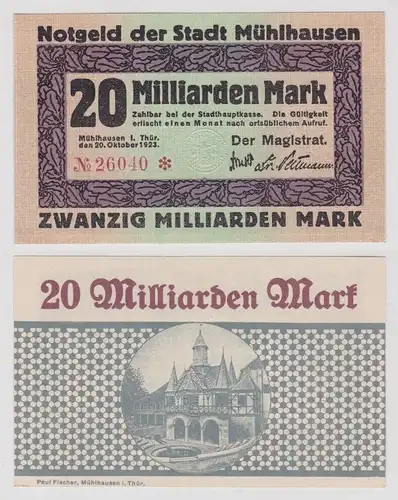 20 Milliarden Mark Banknote Inflation Stadt Mühlhausen 20.10.1923 (146131)