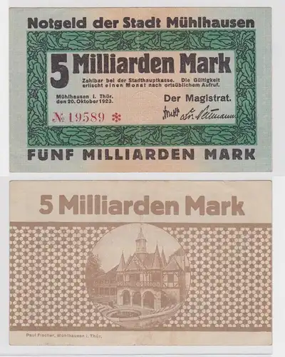 5 Milliarden Mark Banknote Inflation Stadt Mühlhausen 20.10.1923 (141440)