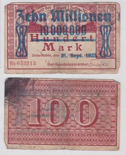 10 Millionen Mark Banknote Stadt Zella Mehlis 21.9.1923 (143783)