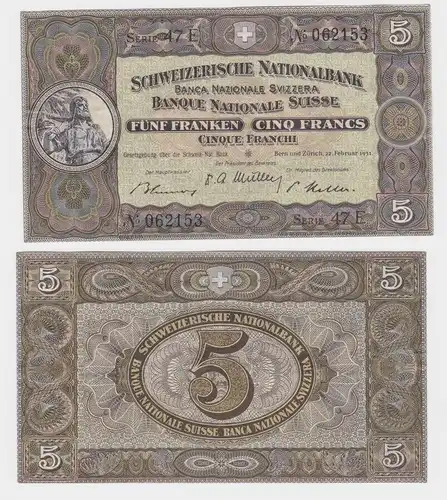 5 Franken Banknote Schweiz Banque Nationale Suisse 22.2.1951 (141990)