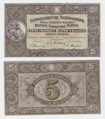 5 Franken Banknote Schweiz Banque Nationale Suisse 22.2.1951 (142815)