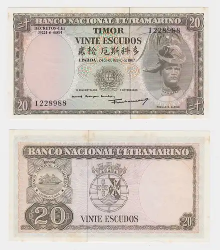 20 Escudos Banknote Timor 1967 Pick 26 fast UNC (145404)