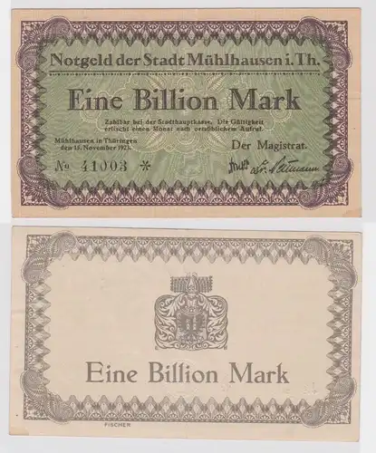 1 Billion Mark Banknote Inflation Stadt Mühlhausen 15.11.1923 (143513)