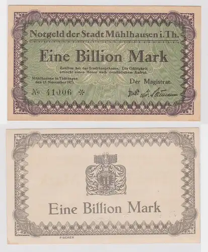1 Billion Mark Banknote Inflation Stadt Mühlhausen 15.11.1923 (140809)