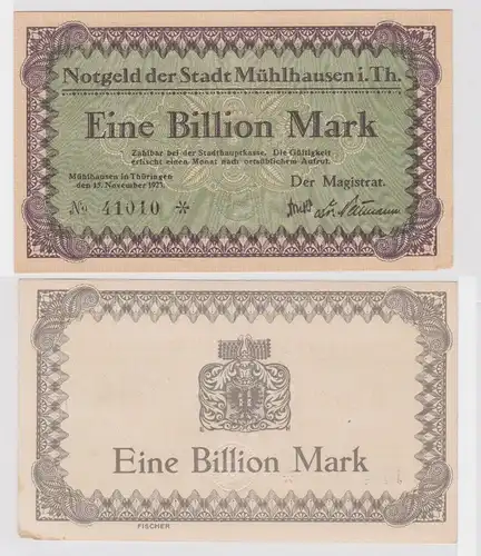 1 Billion Mark Banknote Inflation Stadt Mühlhausen 15.11.1923 (145647)