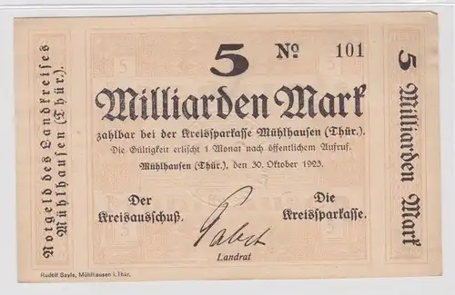 5 Milliarden Mark Banknote Inflation Kreissparkasse Mühlhausen 1923 (141059)