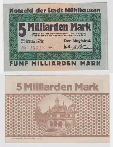 5 Milliarden Mark Banknote Inflation Stadt Mühlhausen 20.10.1923 (146276)